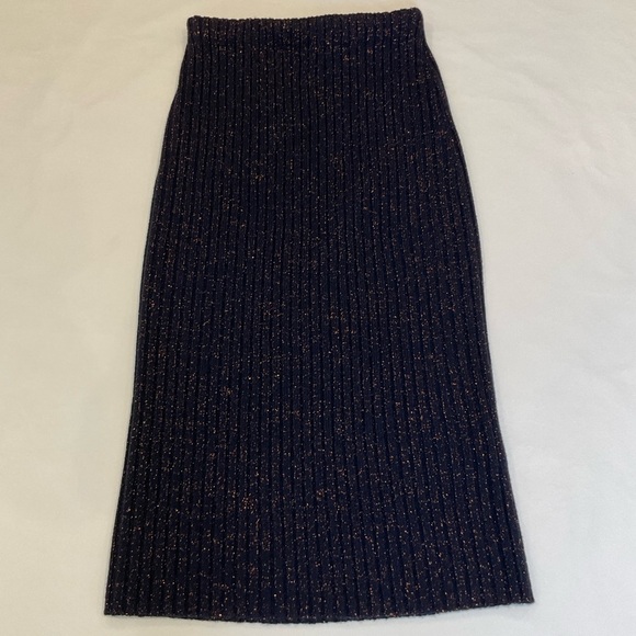 Rag & Bone Jubilee Merino Metallic Ribbed Knit Midi Skirt in Navy Size  S/P - Picture 6 of 12